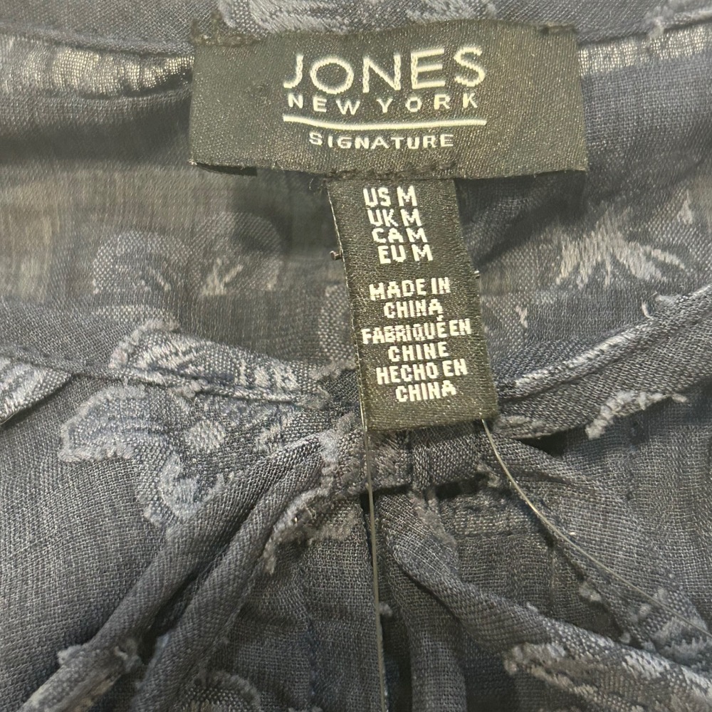 NWT Jones New York Signature Women Top M Denim Floral Embroidered Ruffle Neck - Picture 5 of 11